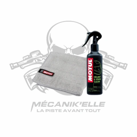 [référence : 3043042+1103339] pack Nettoyant visière et casque MOTUL M1 - spray 250ml + micro fibre Motul