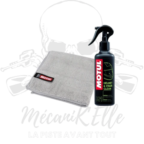 [référence : 3043042+1103339] pack Nettoyant visière et casque MOTUL M1 - spray 250ml + micro fibre Motul